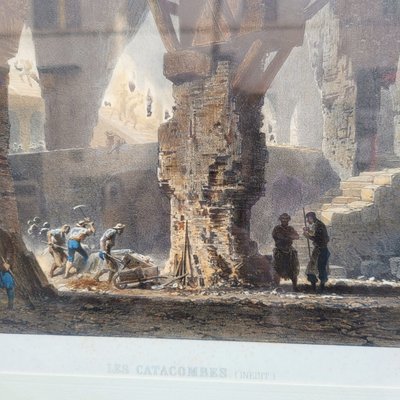 Suite de 3 Gravures aquarellées, les décorations de théâtre, XIXème siècle