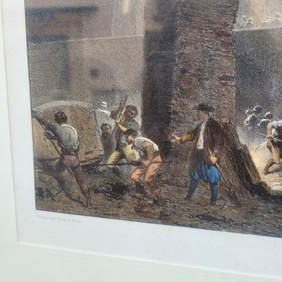 Suite de 3 Gravures aquarellées, les décorations de théâtre, XIXème siècle