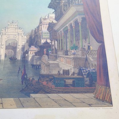 Suite de 3 Gravures aquarellées, les décorations de théâtre, XIXème siècle