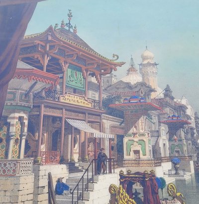Suite de 3 Gravures aquarellées, les décorations de théâtre, XIXème siècle