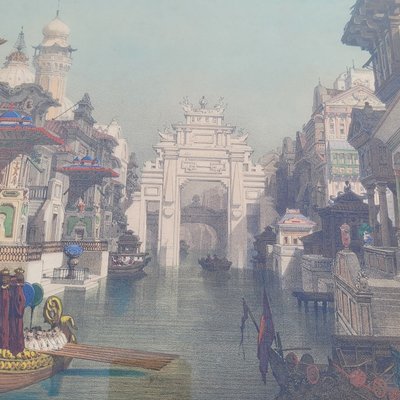 Suite de 3 Gravures aquarellées, les décorations de théâtre, XIXème siècle