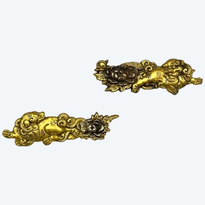 COPPIA DI FIORI NENUPHAR MENUKI SHI SHI Giappone, fine XIX secolo