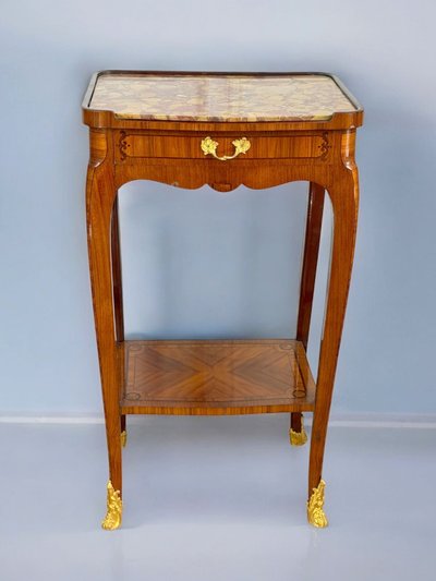 19th CENTURY GOLDEN BRONZE MARQUET SADDLE WITH MARBLE TOP