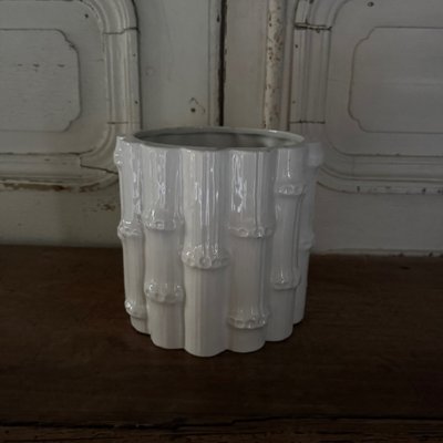 Fioriera in bambù in ceramica bianca, anni '70, Portogallo