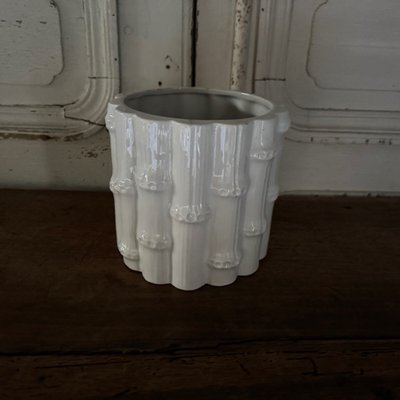 Fioriera in bambù in ceramica bianca, anni '70, Portogallo