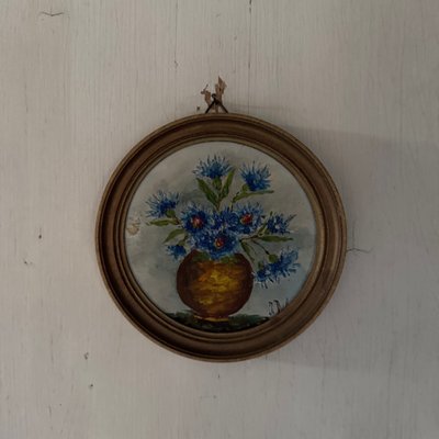 Natura morta con bouquet di fiori, olio su tavola, di J. Delage, XX secolo