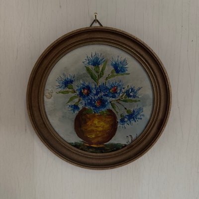 Natura morta con bouquet di fiori, olio su tavola, di J. Delage, XX secolo