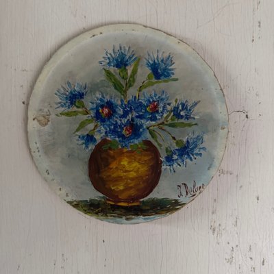 Natura morta con bouquet di fiori, olio su tavola, di J. Delage, XX secolo