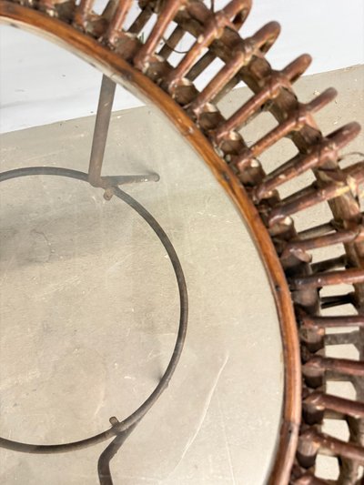 Rare table basse Bonacina en bambou et fer des années 50, 58x47cm.