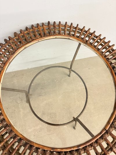 Rare table basse Bonacina en bambou et fer des années 50, 58x47cm.