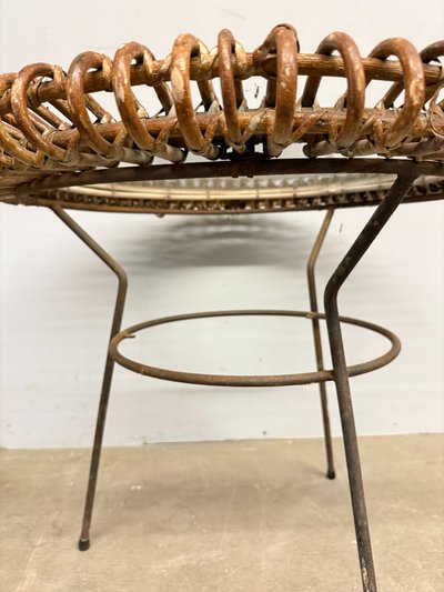 Rare table basse Bonacina en bambou et fer des années 50, 58x47cm.