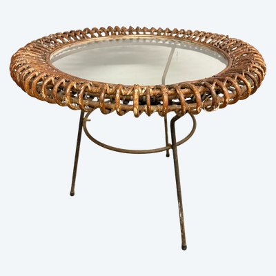 Rare table basse Bonacina en bambou et fer des années 50, 58x47cm.