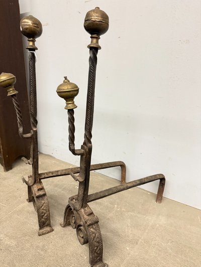 Antique pair of wrought iron and bronze altars 17th century, 74x22x44cm