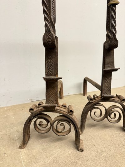 Antique pair of wrought iron and bronze altars 17th century, 74x22x44cm