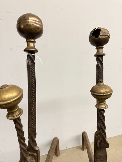 Antique pair of wrought iron and bronze altars 17th century, 74x22x44cm