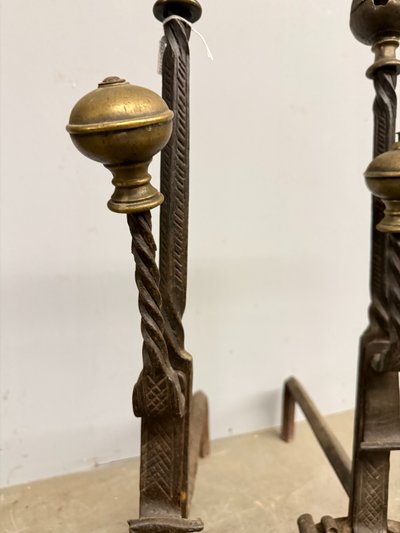 Antique pair of wrought iron and bronze altars 17th century, 74x22x44cm