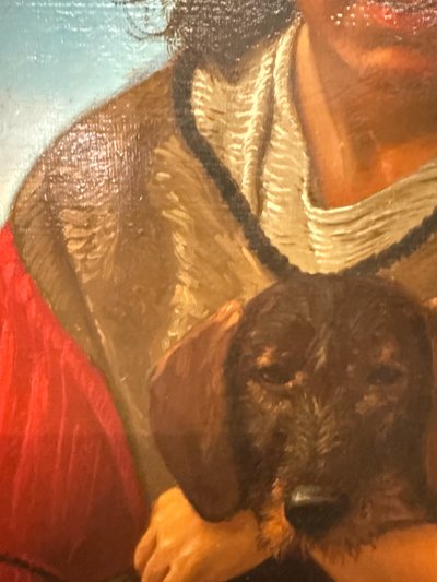 Öl auf Leinwand, Mädchen und kleiner Hund 1987 Giancarlo Pignataro, 98x82cm