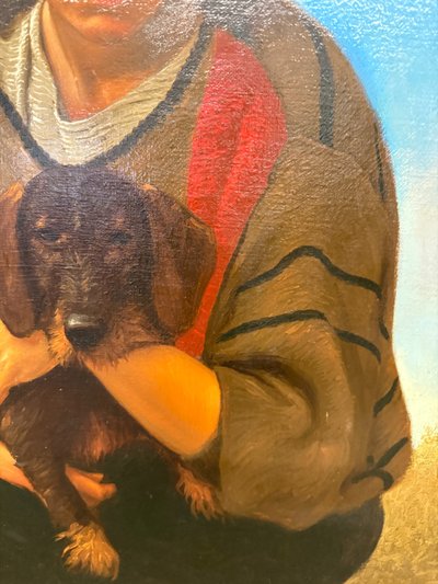 Öl auf Leinwand, Mädchen und kleiner Hund 1987 Giancarlo Pignataro, 98x82cm