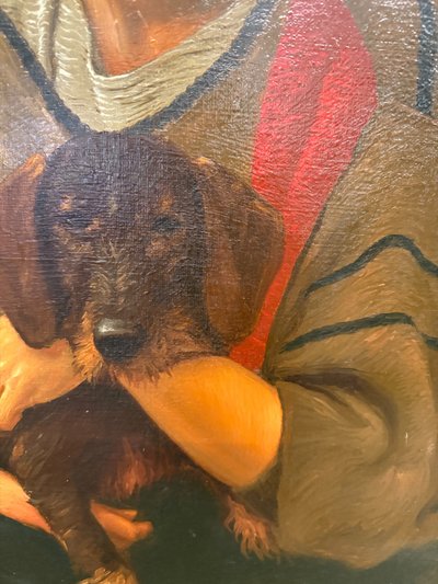 Öl auf Leinwand, Mädchen und kleiner Hund 1987 Giancarlo Pignataro, 98x82cm