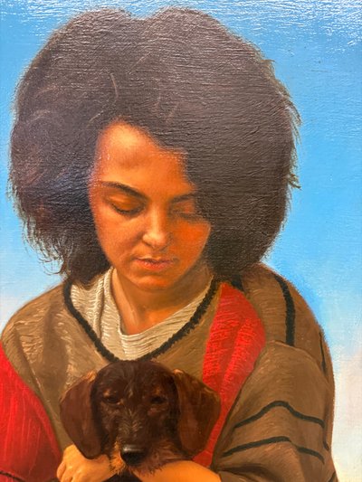 Öl auf Leinwand, Mädchen und kleiner Hund 1987 Giancarlo Pignataro, 98x82cm