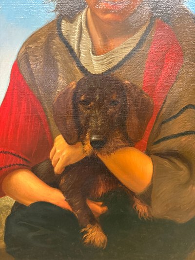 Öl auf Leinwand, Mädchen und kleiner Hund 1987 Giancarlo Pignataro, 98x82cm