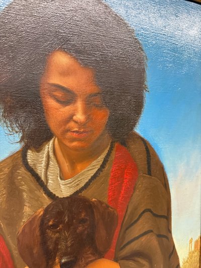 Öl auf Leinwand, Mädchen und kleiner Hund 1987 Giancarlo Pignataro, 98x82cm