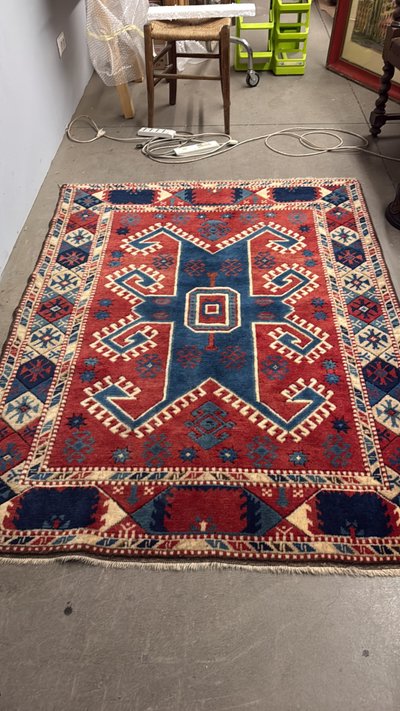 Antique Turkish carpet 19th century, wool with geometric patterns, 170x130cm