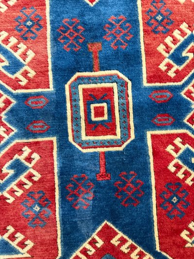 Antique Turkish carpet 19th century, wool with geometric patterns, 170x130cm