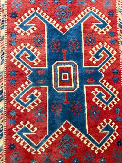Antique Turkish carpet 19th century, wool with geometric patterns, 170x130cm