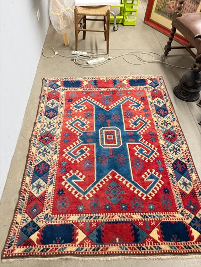 Antique Turkish carpet 19th century, wool with geometric patterns, 170x130cm