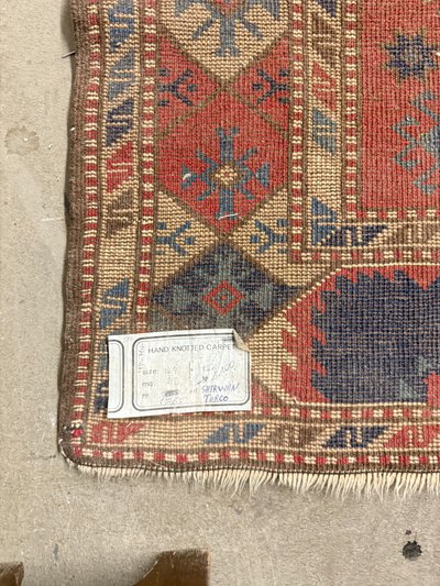 Antique Turkish carpet 19th century, wool with geometric patterns, 170x130cm