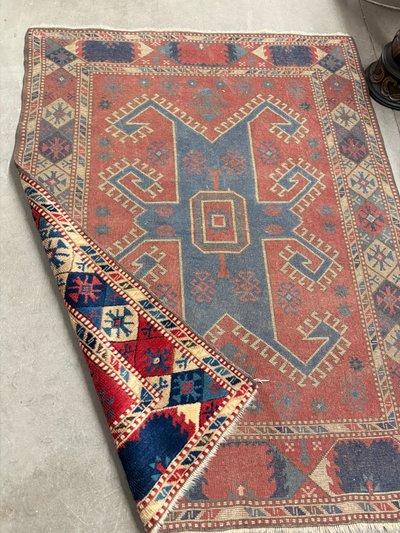 Antique Turkish carpet 19th century, wool with geometric patterns, 170x130cm