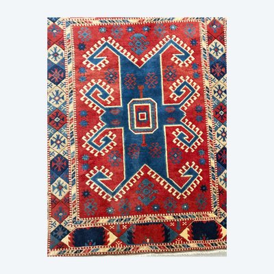 Antique Turkish carpet 19th century, wool with geometric patterns, 170x130cm