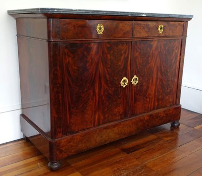 Credenza per sala da pranzo in mogano, bronzo dorato e marmo turchese - Periodo di restauro