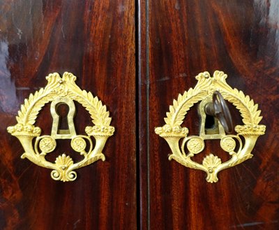 Credenza per sala da pranzo in mogano, bronzo dorato e marmo turchese - Periodo di restauro