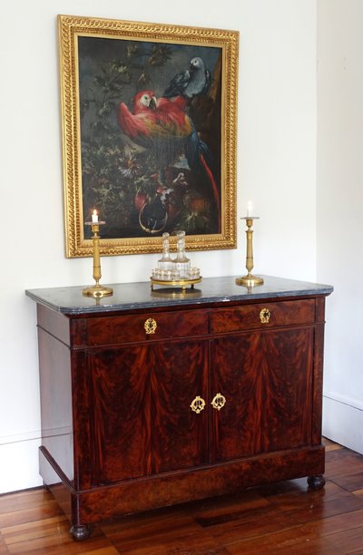 Credenza per sala da pranzo in mogano, bronzo dorato e marmo turchese - Periodo di restauro