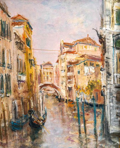 Serge Belloni (1925-2005) - Venice Small Canal with Flower Garden Oil on Panel circa 1970