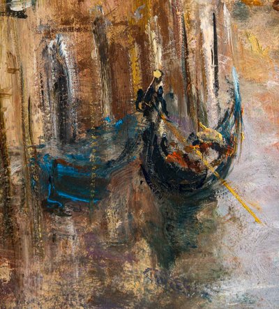 Serge Belloni (1925-2005) - Venice Small Canal with Flower Garden Oil on Panel circa 1970