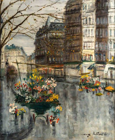 Serge Belloni (1925-2005) - La Marchande de Fleurs, chez Jeannette huile sur toile vers 1961