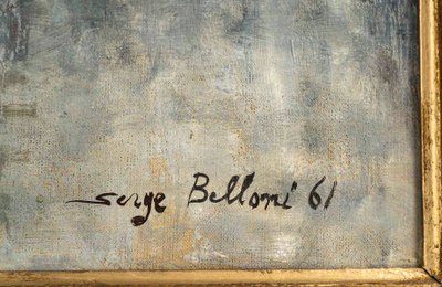 Serge Belloni (1925-2005) - La Marchande de Fleurs, chez Jeannette huile sur toile vers 1961