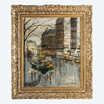 Serge Belloni (1925-2005) - La Marchande de Fleurs, chez Jeannette huile sur toile vers 1961