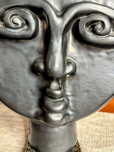 Vase-sculpture by Jean Marais - Stylized face in the style of an ancient god or tribal mask