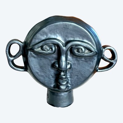 Vase-sculpture by Jean Marais - Stylized face in the style of an ancient god or tribal mask