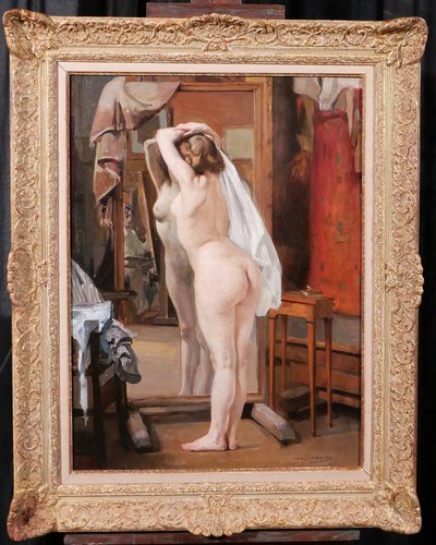 William LAPARRA 1873-1920 Le modèle dans l'atelier, femme nue, tableau, vers 1910 artiste portrait