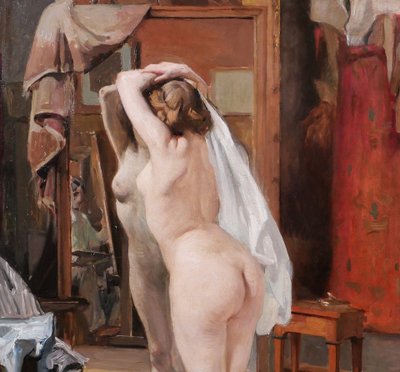 William LAPARRA 1873-1920 Le modèle dans l'atelier, femme nue, tableau, vers 1910 artiste portrait