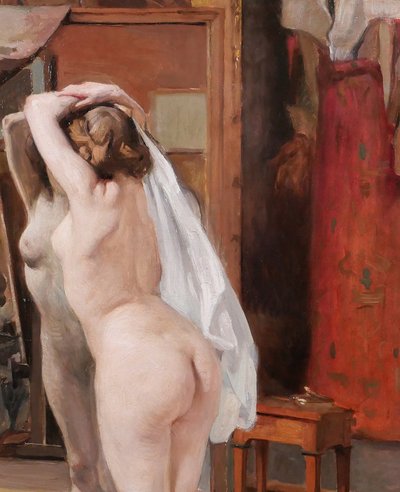 William LAPARRA 1873-1920 Le modèle dans l'atelier, femme nue, tableau, vers 1910 artiste portrait