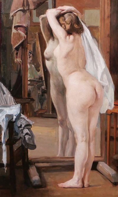 William LAPARRA 1873-1920 Le modèle dans l'atelier, femme nue, tableau, vers 1910 artiste portrait