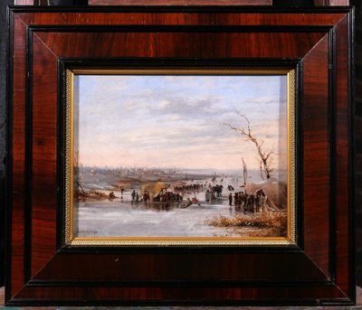 Louis SCHEPENS 1816-1884 Netherlands, skating scene in winter, painting, circa 1850-60