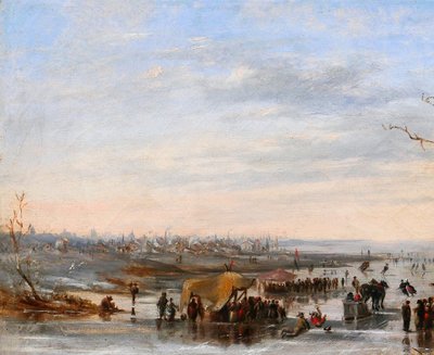 Louis SCHEPENS 1816-1884 Netherlands, skating scene in winter, painting, circa 1850-60