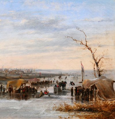 Louis SCHEPENS 1816-1884 Netherlands, skating scene in winter, painting, circa 1850-60